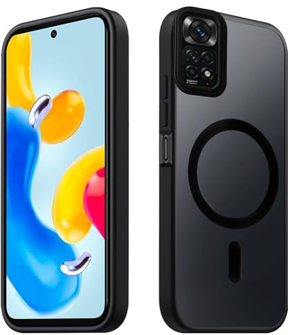 Tawarror Magnetische für Xiaomi Redmi Note 11 4G/ Note 11S 4G Hülle, Matt Transluzente Handyhülle für Redmi Note 11 4G/ Note 11S 4G PC Rückseite Kratzfest TPU Fallschutz Schutzhülle, Schwarz ﻿
