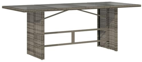Makastle Polyrattan Gartentisch Grau 190x80x74 cm Balkontisch mit Glasplatte, Wetterfest Garten Terrasse Esstisch Gartenmöbel