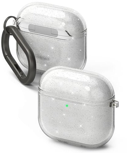 Ringke Air Case Kompatibel mit AirPods 4 Hülle, Glitzer Funkeln Bling Klare Weiche Flexible Stoßfeste Kratzfeste Leichte Schutzhülle mit Karabiner für AirPods 4. Generation - Glitter Clear