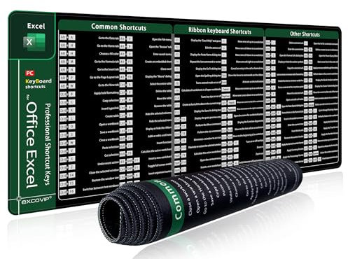 excovip Tappetino maggiorato per mouse con tastiera software Office, tasti multifunzione, comodo, tappetino per il mouse per l’ufficio, motivo combinazione tasti scelta rapida Excel, 60 * 30cm,Nero