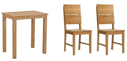 Woodroom Kota Esstisch Set 3-teilig – Massivholz Tisch 50x70 cm mit 2 Stühlen – Eichefarbig lackiert, pflegeleicht, Schlichtes Design für Küche & Esszimmer