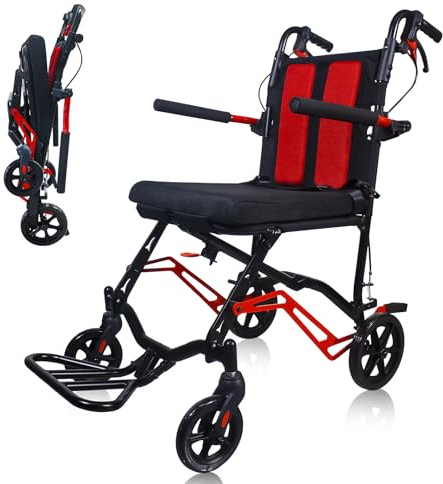 SOFTFISH 18LBS UIltra Lightweight Wheelchairs for Adults with Foldable Footrest and Armrests, Transport Wheelchair Lightweight Foldable, Portable Folding Travel Transport Chair for Seniors