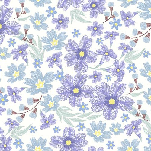 VaryPaper Purple Floral Wallpaper Self Adhesive Flower Contact Paper 44.5cmx200cm Sticky Back Plastic Patterned Girls Wallpaper for Bedroom Living Room Cupboard Furniture Vinyl Wrap Lining Paper