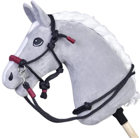 LarDen Hobby Horse Zubehör SeilSet - Halfter mit Zügel & Halsring für Größe S Steckenpferd - Spark - Schwarz + Rot, Stockpferd Set, Hobby Horsing Pferd, Spielzeug Kinder, Spielpferd, Hobbyhorse