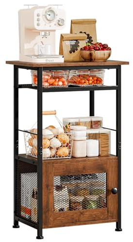 Uptyia Mesa Auxiliar para Sofá de 3 Niveles con Almacenamiento | Madera Industrial, Marrón, 42 × 34 × 78 cm, Ideal para Sala de Estar, Dormitorio, Estudio o Balcón
