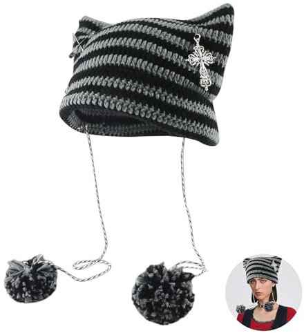 Cat Ear Beanie, Cat Hat for Women, Hat with Ears, Cat Ear Hat, Cat Beanie, Crochet Knitted Hats, Winter Hats for Women, for Girls Adults Kids Cat Gifts for Women (Black)