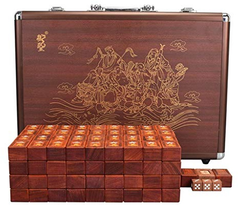 Mahjong, Brettspiel, 144 traditionelle chinesische Mahjong-Spiele zum Reiben der Hand, Solid Mah Jong mit Aluminiumbox für Party, Unterhaltung, Sammlung, Geschenk (Größe: 37,5 x 28 x 21,5 mm