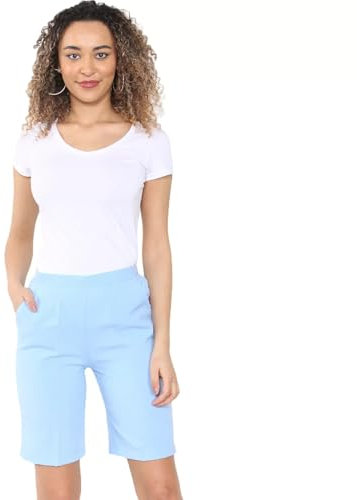 Ladies Shorts – Women's Half Elasticated Waist Lightweight Capri Shorts with 2 Pockets, Stretch Joggers for Summer, Gym, Beach & Holiday Wear – Comfortable & Stylish (Sky Blue 16)
