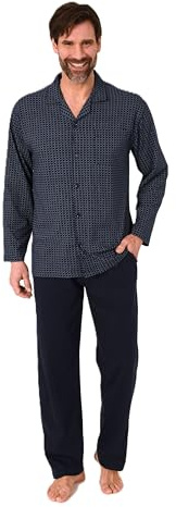 Normann Herren Langarm Schlafanzug Pyjama zum durchknöpfen, auch in Übergrössen, Farbe:Marine/blau, Größe:52