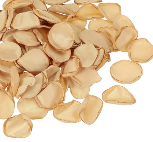 sourcing map 200 Pcs Fake Rose Petals, Artificial Flower Petals Valentines Day Decorations for Romantic Night Wedding Proposal Anniversary,Champagne Gold
