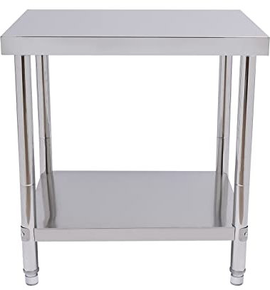 TuliperMood 76x60cm Edelstahl-Gastro-Tisch (2-stufig) – Professioneller Arbeitstisch mit rutschfesten Füßen – 201er Edelstahl für Küche, Metzgerei & Catering – 80cm Höhe