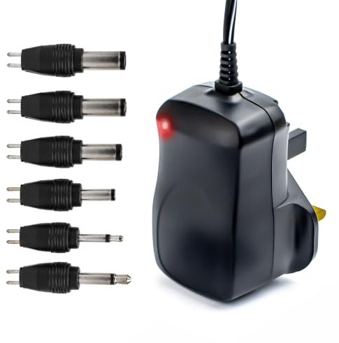 Status AC/DC Multi-Voltage Adaptor UK Plug, 3–12V Output, Black | Multiple Connectors, Neon Indicator, Short Circuit Protection, Overload Protection, SACDC1PKB3