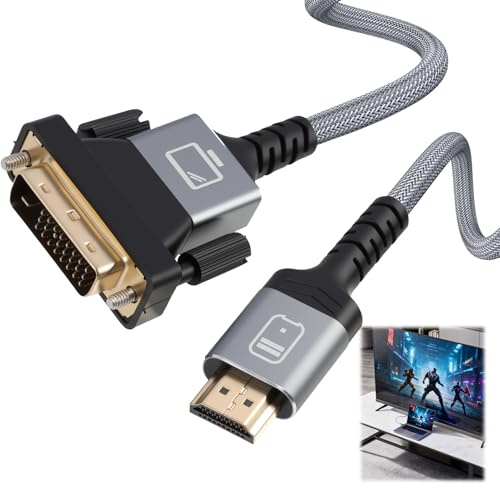 HDMI to VGA Cable, HDMI to DVI Cable, 1080P Full HD Converter, Male to Male, Gold-Plated Connectors, Aluminum Alloy Shell & Nylon Braided Design, Compatible with Laptop, Desktop, Monitor, Projector