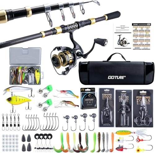 Goture Angelset Teleskop-Angelrute 2,4m 24T Carbon mit Spinnrolle 5.2:1