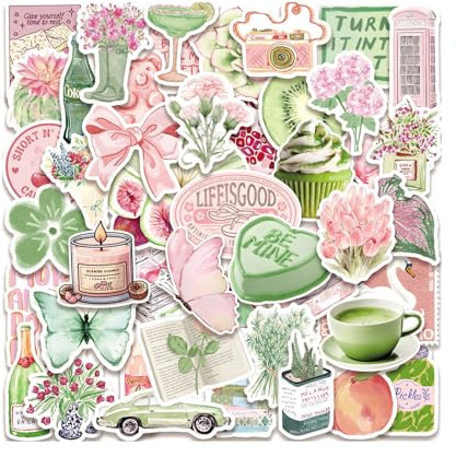 50 Stück Aesthetic Sticker Set, Dickes Sonnenfestes PVC, Wasserfeste Sommerfrische Aufkleber für Laptop Kindle Tagebuch, Wiederverwendbare Deko für Scrapbooking Journal Helm