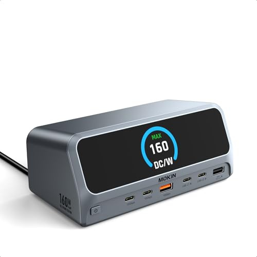 MOKiN LCD USB C Docking Station HDMI 13 in 1 Laptop Charging Station | Smart Display Dual HDMI mit 2.26 LCD Smart Display, Dual 4K HDMI, USB A/C Ports, Ethernet,160W Max Output für Dell, HP