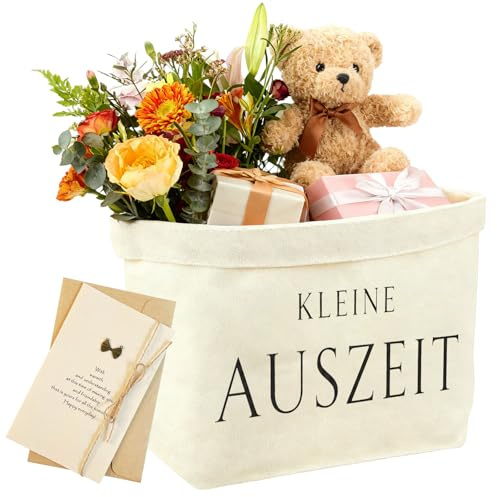 Keine Auszeit Korb, Wellness Geschenke für Frauen, Entspannung Geschenk mit Umschlag, Geschenk Neue Wohnung, Glücks Kleines Geschenk, Brotkorb Baumwolle, Geburtstagsgeschenk Frauen