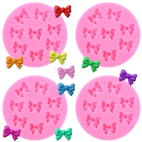 4 PCS Mini Bows Chocolate Mould, Silicone Fondant Bow Molds for Chocolate, Silicone Candy Bows Molds for DIY Desserts, Cake Pop, Candy, Cake Decorating