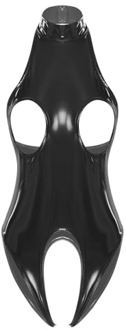 Kaerm Damen Wetlook Leder Body Sexy Neckholder Catsuit Busenfrei Erotisch Ärmellos Dessous Offener Schritt Unterwäsche Gogo Tanz Rave Outfits