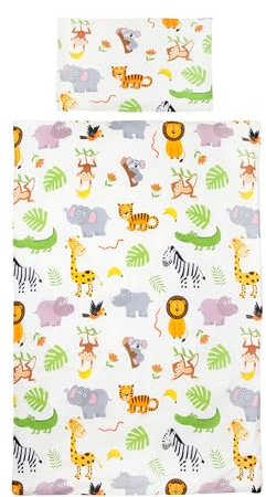 TAMEOLIE Kinderbettwäsche 100x135cm & 40x60cm, Baumwolle, Wendemotiv Safari/Tiere, 100% Baumwolle Öko Tex Standard, Löwe, Elefant Bettwäsche Jungen, Kinder Baby Kleinkind Bettwäsche-Set