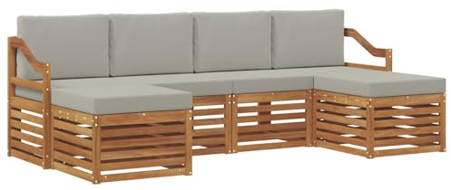 vidaXL Sofagarnituren 6 pcs Natürlich und Hellgrau Massivholz Akazie, Outdoor-Sofa, modernes Gartenmöbel, langlebiges Ecksofa, Terrasse Lounge, Sitzgruppe für die Veranda