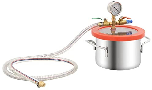 GeenYuu Vacuum Chamber Stainless Steel 3.7 L with Acrylic Lid, 19 x 12 cm, 1 mm Thickness, Connection 1/4 Inch for Vacuum Pump, Ideal for Freezer Dryers, Sublimation Dryers, Laboratory, Chemistry