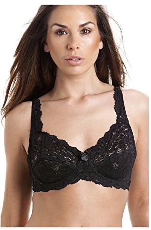 Camille Womens Classic Comfort Fit Black Underwired Lace Bra 36D