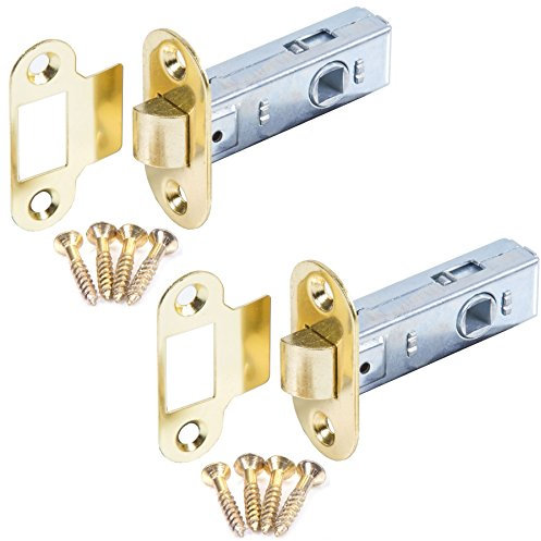 2X Brass Tubular 63mm Mortice Latches - Round Face Plate Door Handle Catches + Fixings