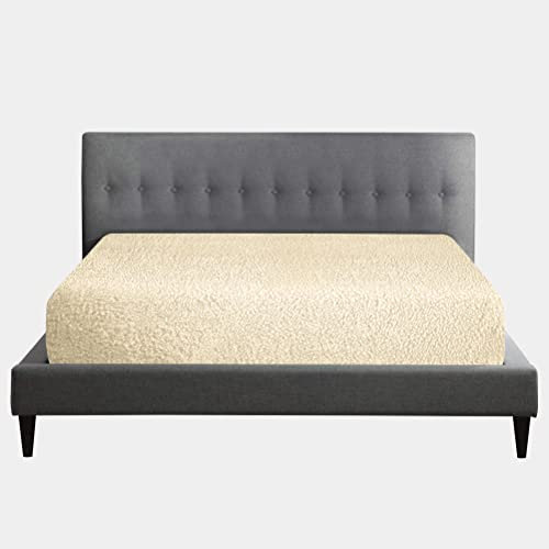 Sábana Bajera Ajustable de Forro Polar para Cama Individual, súper Suave con Esquinas elásticas, sábanas de poliéster cálidas y acogedoras, Color Crema