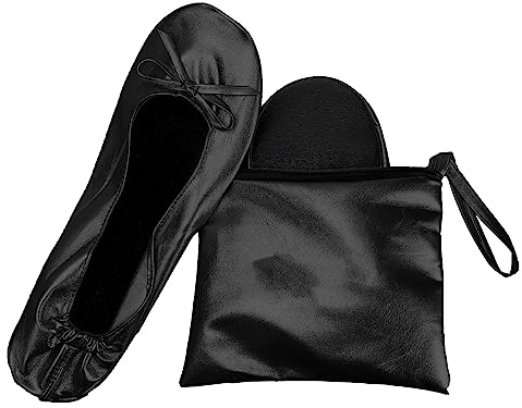 JJPRIME Damen Frauen Ballerina Rolle bis Faltbare Schuhe Damen Flache Komfort Schuhe hochklappen Pumps schwarz Faltbar mit Tragetasche Ballett After Party