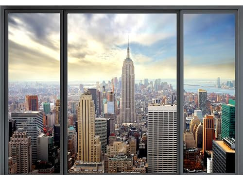 decomonkey Fototapete selbstklebend New York Stadt City 343x256 cm XXL Selbstklebende Tapeten Wand Fototapeten Tapete Wandtapete klebend Klebefolie Fensterblick