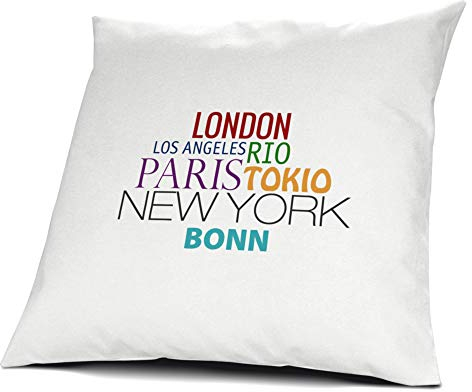 printplanet Kopfkissen Bonn, Kissen mit Füllung Famous Cities of The World, 40 cm, 100% Baumwolle, Städtekissen, Souvenir, Geschenkidee