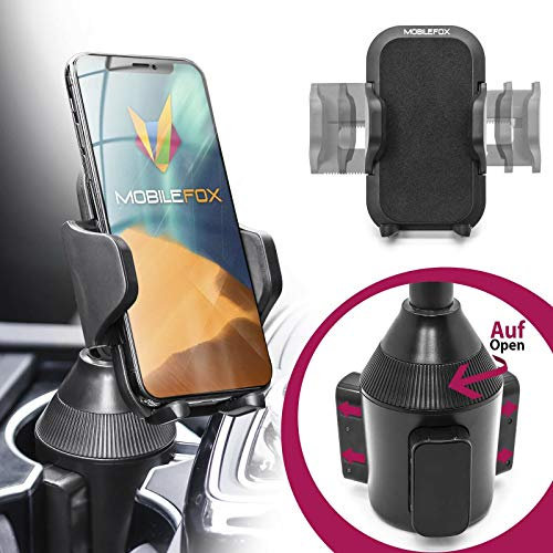 Mobilefox Universal Auto Handy Halterung Getränke Halter KFZ passend für Samsung Galaxy S25 S25+ S24 S24+ S23 S23+ S22 S21 S20 S20+ Ultra S10 S10+ S10e S9 S8 S7 Plus Note 8 9 A10 A20 A50 A70 A80 M20