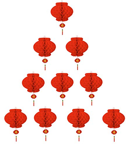 TAO Laterne, Rot, Dekoration für Neujahr, chinesisch, 10 Stück (30 cm)