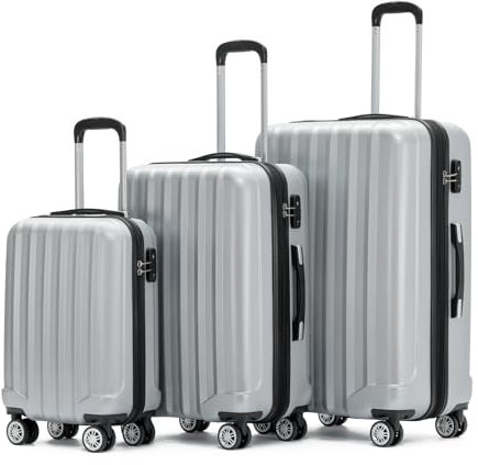 BEIBYE TSA-Schloß 2080 Zwillingsrollen neu Reisekoffer Koffer Trolley Hartschale Set (Silber, Set)