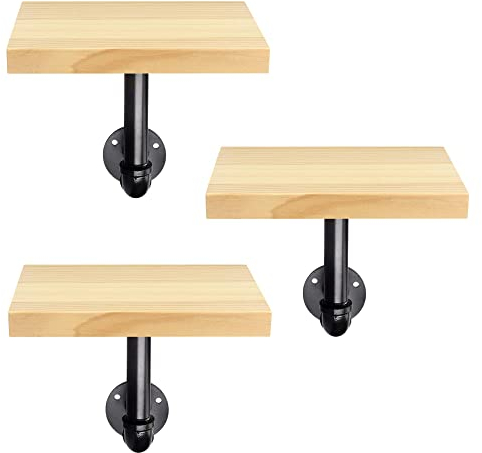 Navaris Wandregal Regal aus Holz und Metall - 3er Set Schweberegal Hängeregal - Ablage für Bilderrahmen Deko Bücher Blumentopf - einfache Montage