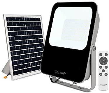 Garza - Foco Solar LED para exterior, 120 W, con mando a distancia, luz fría 6500K regulable, programable, IP65 impermeable, cable de 4.7 m