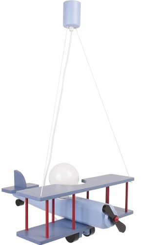 HELLUX Kinderzimmer Lampe Decke aus Holz | Deckenleuchten für Kinder | Kinderlampe Decke 75x42x45cm für Babyzimmer | Flugzeug Lampe E27 ohne Leuchtmittel (Dunkelblau/Blau/Rot)