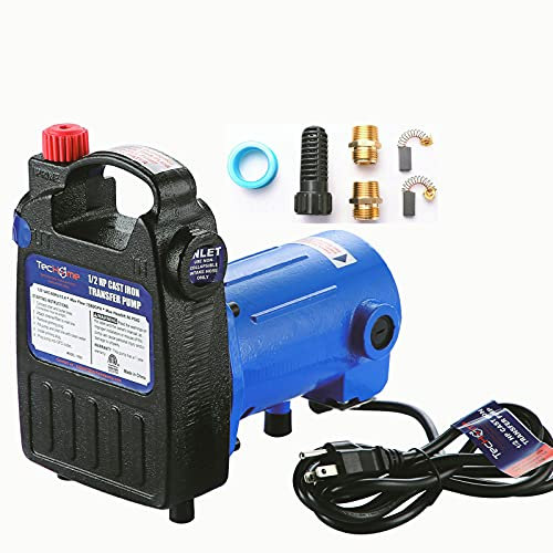 TecHome Water Transfer Pump, 120V 1/2HP 1560GPH Cast Iron Portable Water Pump, with Suction Strainer and Brass Connectors, for Garden, Lawn,Swimming Pool, Pond,Water Heater
