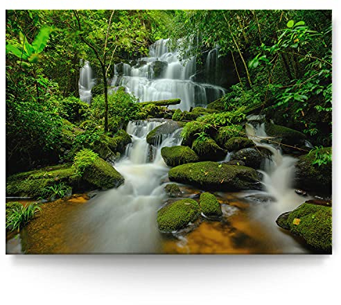 BilderKing Wandbild Wasserfall Regenwald - 200cm x 150cm Leinwand auf 4cm Keilrahmen