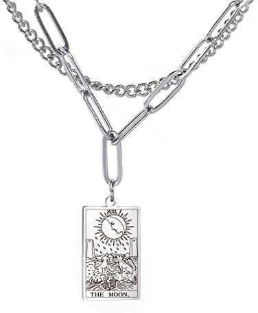 TEAMER Doppellagige Halskette, Vintage-Tarot-Schmuck, Glücks-Amulett-Anhänger, Edelstahl-Halskette, Edelstahl, nicht bekannt