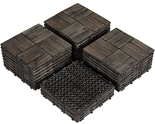 Yaheetech Holzfliesen 27 Stück pro Set (2,6 m²), Balkonfliesen mit Drainagesystem, Terrassenfliesen Gartendeko Fliesen Bodenbelag für Indoor & Outdoor, witterungsfest Schwarz