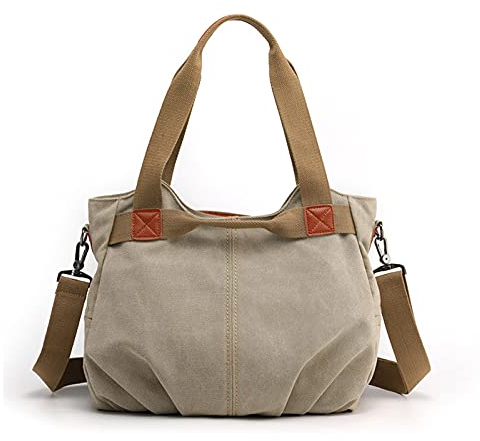 FANDARE Leinwand Handtaschen Schultertasche Damen Umhängetasche Vintage Frauen Arbeitstasche für Shopper Reisen Crossbody Messenger Bag Khaki