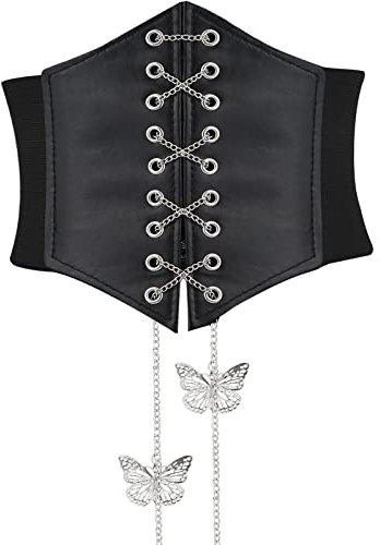 YeeHeen Ceintures Corset pour Femmes Ceinture Papillon en Cuir à Lacets Ceinture élastique Rétro Ceinture Serre-Taille Large Nouée Waspie 115CM Black