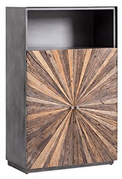 Woodkings Hochkommode Derby I rustikale Massivholz Kommode mit Metall für Wohnzimmer Esszimmer I Schrank mit Altholz Türen und Fach I Metall Möbel mit Stauraum Industrial Design