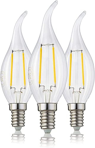 hellum LED Kerzenlampe E14 Windstoß 3er warmweiß 2,2W ersetzt 25 Watt matt | Kerzen-Windstoß Glühbirne 250 Lumen 2700 K, E14 Vintage Leuchtmittel, LED Lampe Kerzenform, LED Filament innen & außen 220278