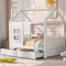Merax Kinderbett 80x160cm mit Zwei Schubladen, Hausbett Dachgestell mit Rausfallschutz und Lattenrost, Massivholz Baumhausbett mit Stauraum, Spielbett für Jungen & Mädchen, Jugendbett Babybett, Weiß