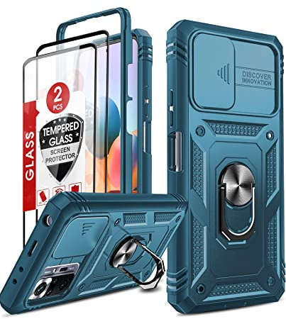 LeYi Coque pour Xiaomi Redmi Note 10 Pro/Note 10 Pro Max avec [2 Verre Trempé], 360° Full Protection de la Caméra en PC Dur Anti-Chut Renforcée Armor Heavy Duty Antichoc Bumper Housse Etui Bleu