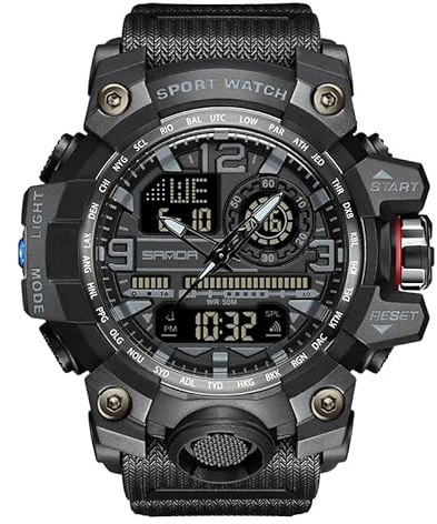 Militär Uhren Sportuhren für Herren Armbanduhr Herrenuhr Digital Uhr Tactical Watches for Men Outdoor Digitaluhr für Jungen LED-Leuchtdisplay mit Analogen Zeigern und Digitalen Zahlen,Schwarz