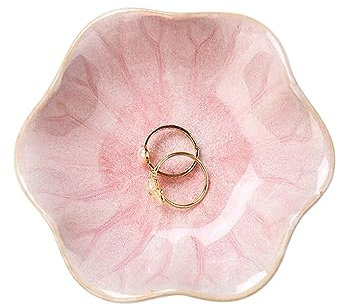 Lotus Leaf Shape Decorative Ring Tray, Small Key Bowl, Ceramic Trinket Tray Jewelry Dish Organizing Necklace Earrings, Home Decoration for Mom Best Friend Sister, Pink.
